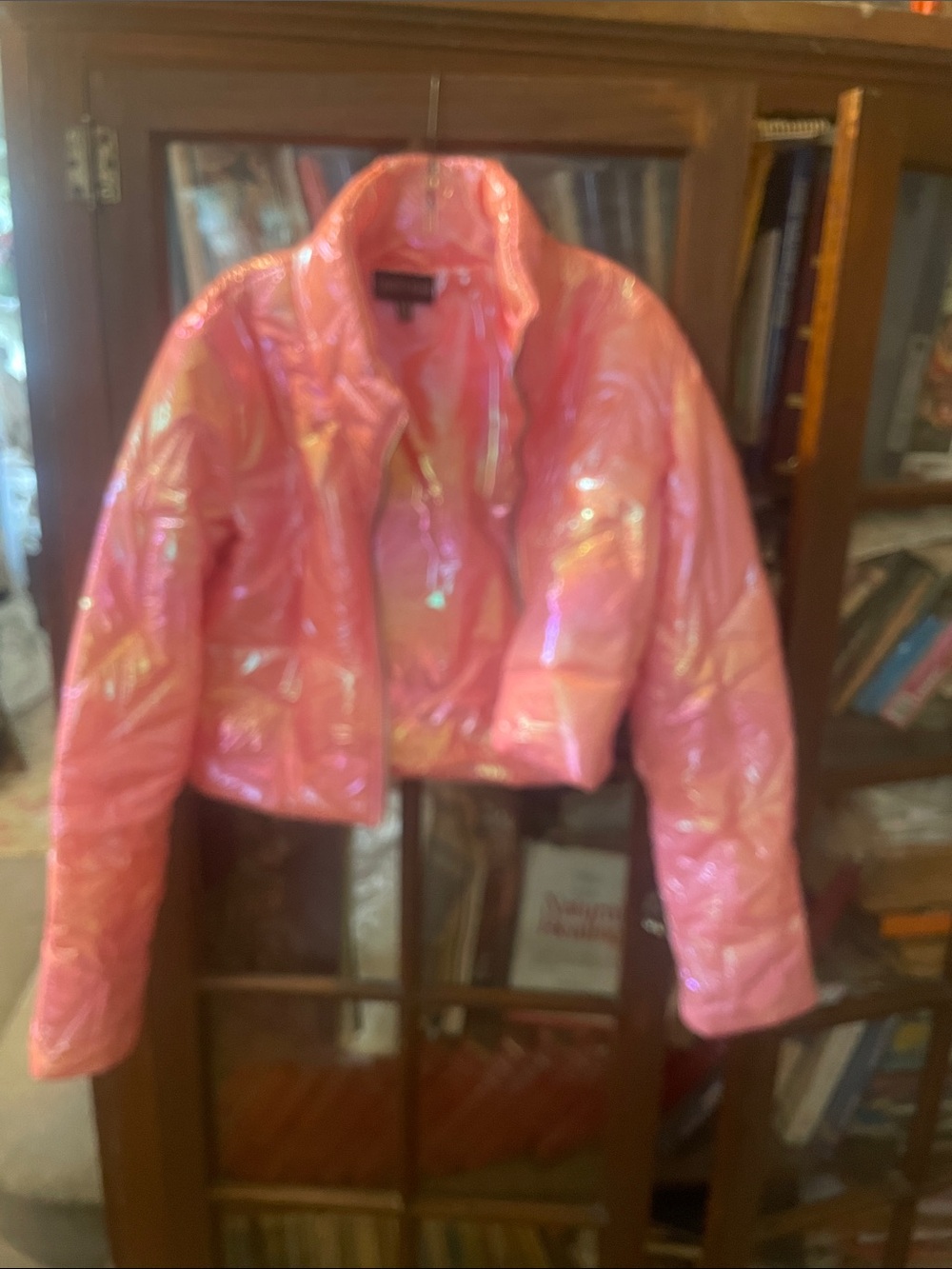 Current Mood Shiny Pink Iridescent Puffer Jacket
